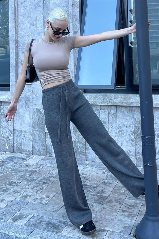 Antrasit Beli Ayarlanabilir Geniş Paça Pantolon MG2089