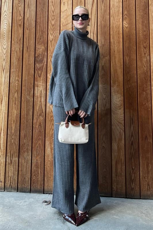 Antrasit Uzun Kollu Triko Kazak Pantolon İkili Takım MG2173