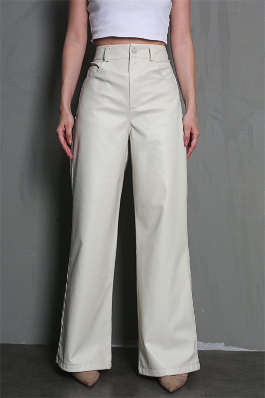 Bej Deri Basic Kadın Pantolon MG1316