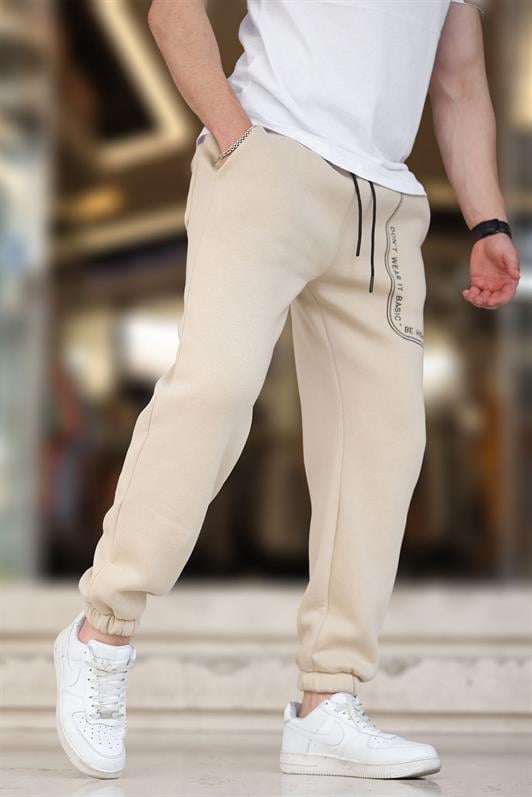 Bej Erkek Paçası Lastikli Baskılı Eşofman Altı 6549