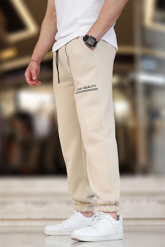 Bej Erkek Paçası Lastikli Baskılı Eşofman Altı 6549