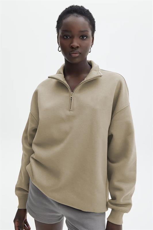 Bej Fermuar Detaylı Oversize Kadın Sweatshirt MG1933