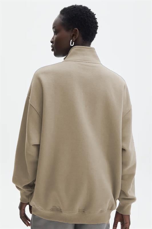 Bej Fermuar Detaylı Oversize Kadın Sweatshirt MG1933