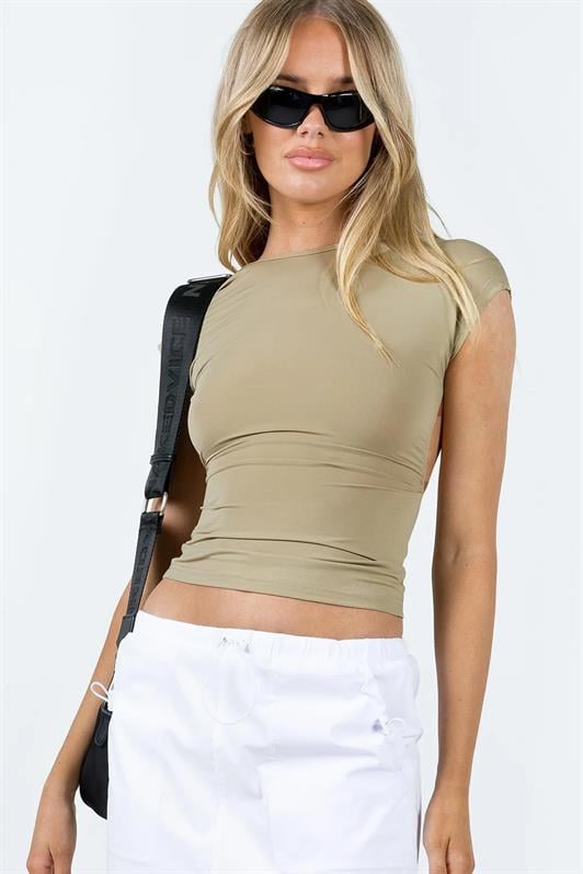 Bej Sırt Dekolteli Crop Kadın Bluz MG1851