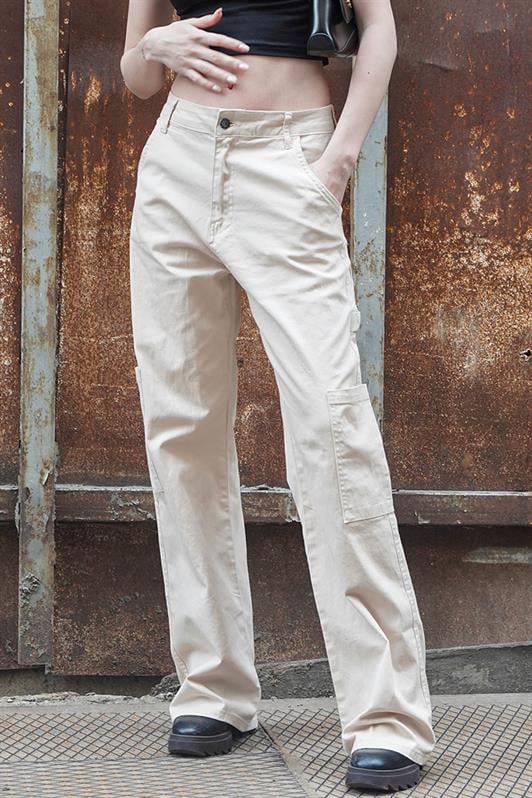 Bej Straight Fit Kadın Kargo Pantolon MG1601