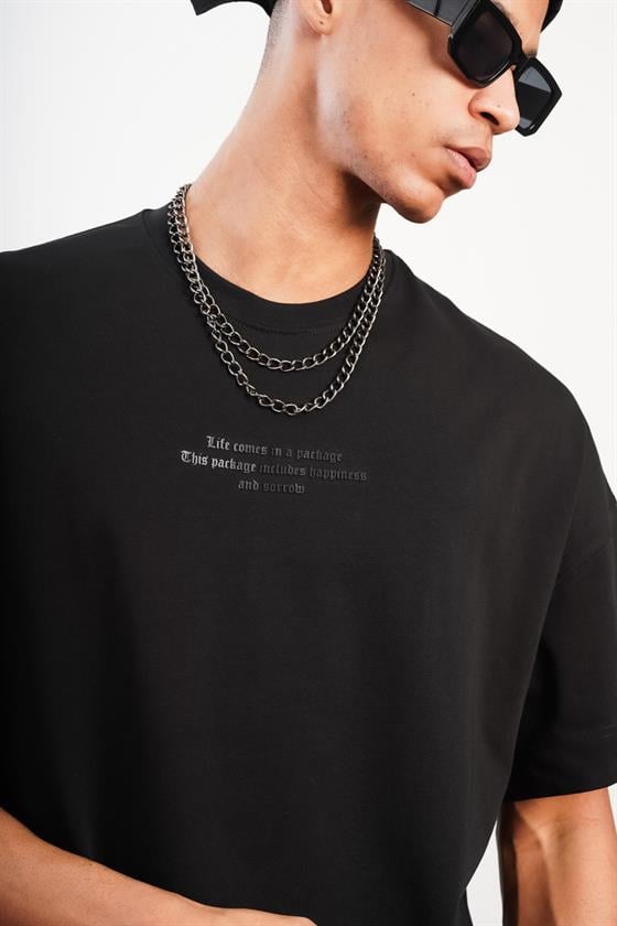 Bisiklet Yaka Önü Enjeksiyon Baskılı Oversize Kalıp Unisex Tshirt