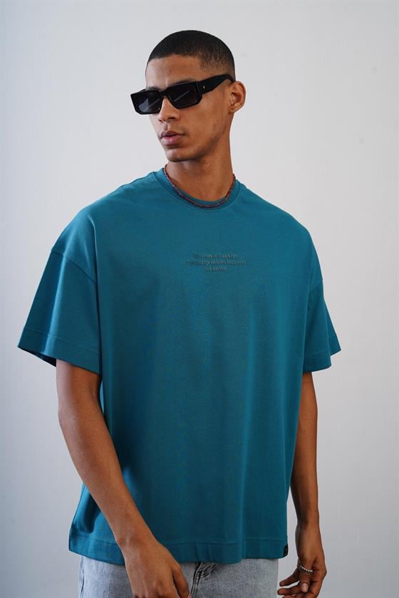 Bisiklet Yaka Önü Enjeksiyon Baskılı Oversize Kalıp Unisex Tshirt