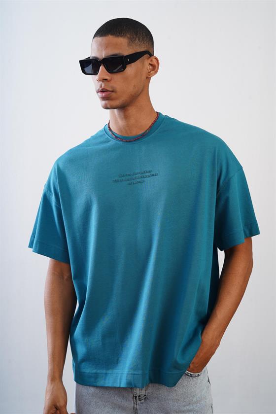 Bisiklet Yaka Önü Enjeksiyon Baskılı Oversize Kalıp Unisex Tshirt