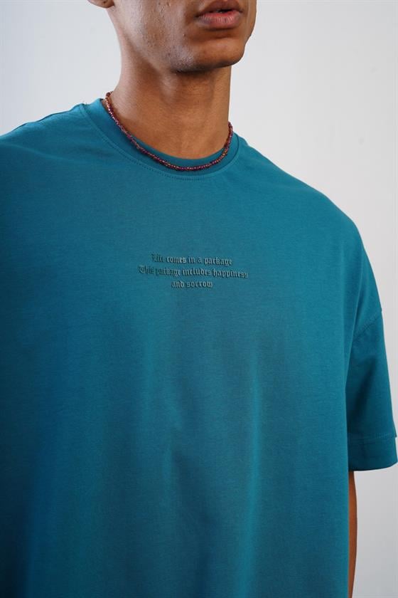 Bisiklet Yaka Önü Enjeksiyon Baskılı Oversize Kalıp Unisex Tshirt