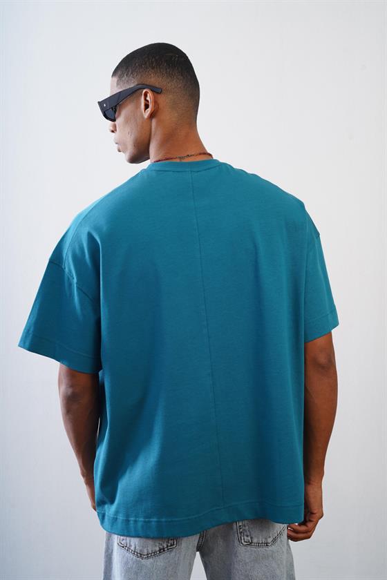 Bisiklet Yaka Önü Enjeksiyon Baskılı Oversize Kalıp Unisex Tshirt