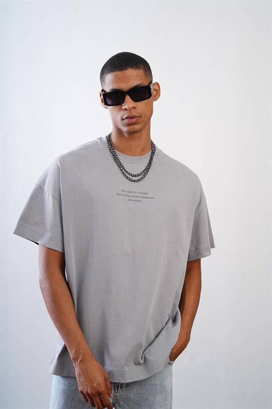 Bisiklet Yaka Önü Enjeksiyon Baskılı Oversize Kalıp Unisex Tshirt