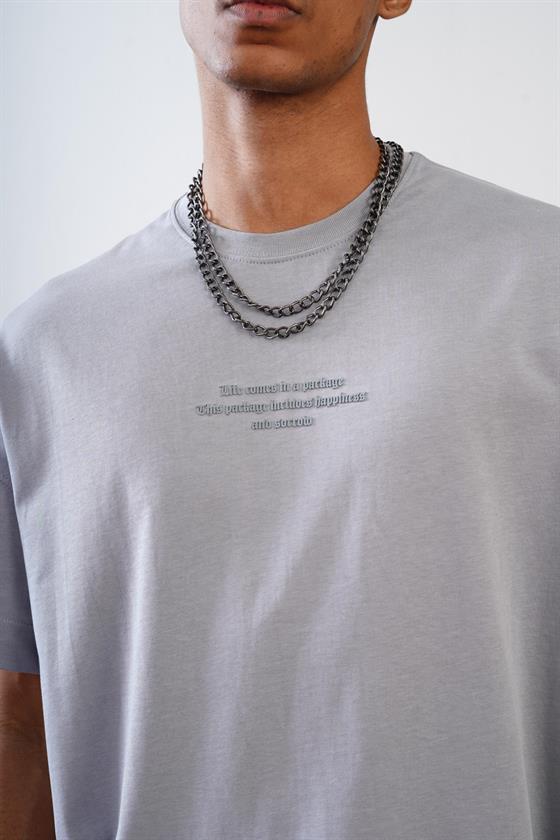 Bisiklet Yaka Önü Enjeksiyon Baskılı Oversize Kalıp Unisex Tshirt