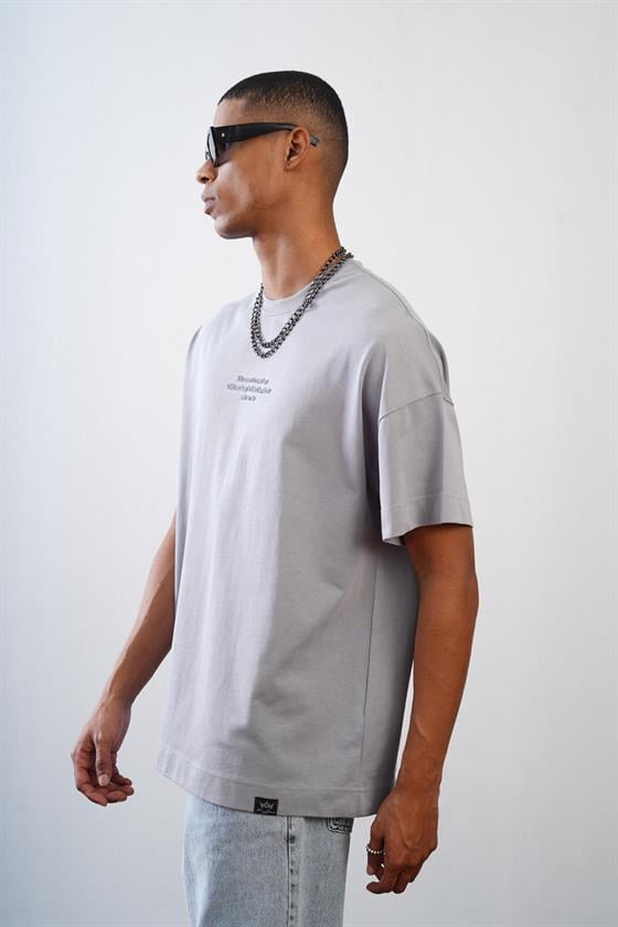 Bisiklet Yaka Önü Enjeksiyon Baskılı Oversize Kalıp Unisex Tshirt