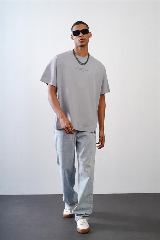 Bisiklet Yaka Önü Enjeksiyon Baskılı Oversize Kalıp Unisex Tshirt