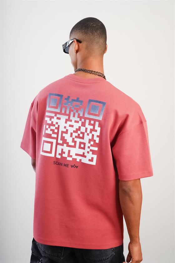 Bisiklet Yaka Önü ve Arkası Baskılı Oversize Kalıp Unisex Tişört