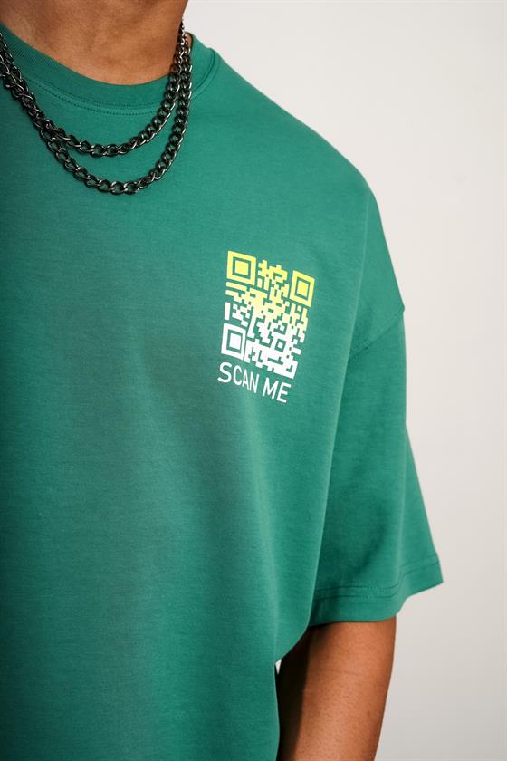 Bisiklet Yaka Önü ve Arkası Baskılı Oversize Kalıp Unisex Tişört