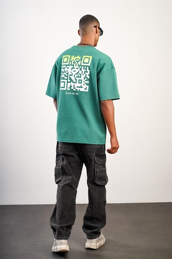 Bisiklet Yaka Önü ve Arkası Baskılı Oversize Kalıp Unisex Tişört