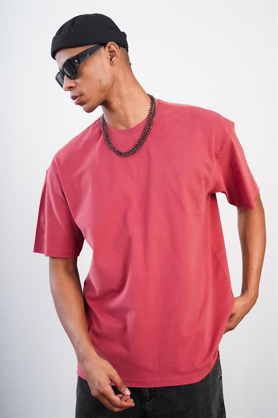 Bisiklet Yaka Oversize Kalıp Düz Unisex Tshirt