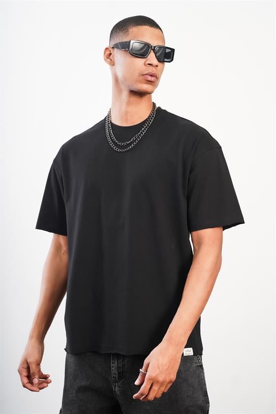 Bisiklet Yaka Oversize Kalıp Düz Unisex Tshirt