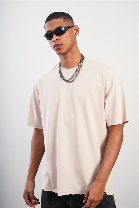 Bisiklet Yaka Oversize Kalıp Düz Unisex Tshirt