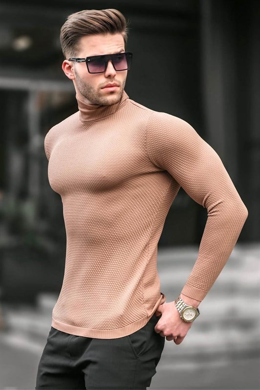 Bisküvi Renk Balıkçı Yaka Erkek Triko Kazak 6306