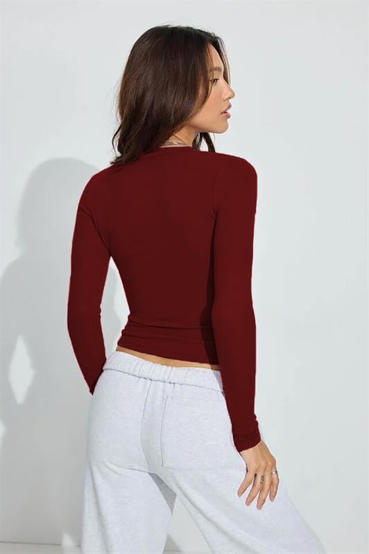 Bordo V Yaka Uzun Kollu Kaşkorse Body MG2192