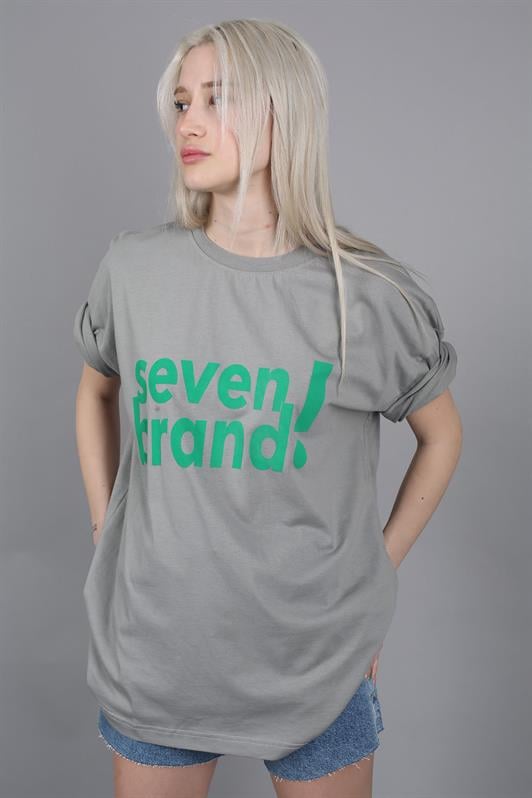 Boyalı Gri Baskılı Oversize Kadın Tişört MG1489