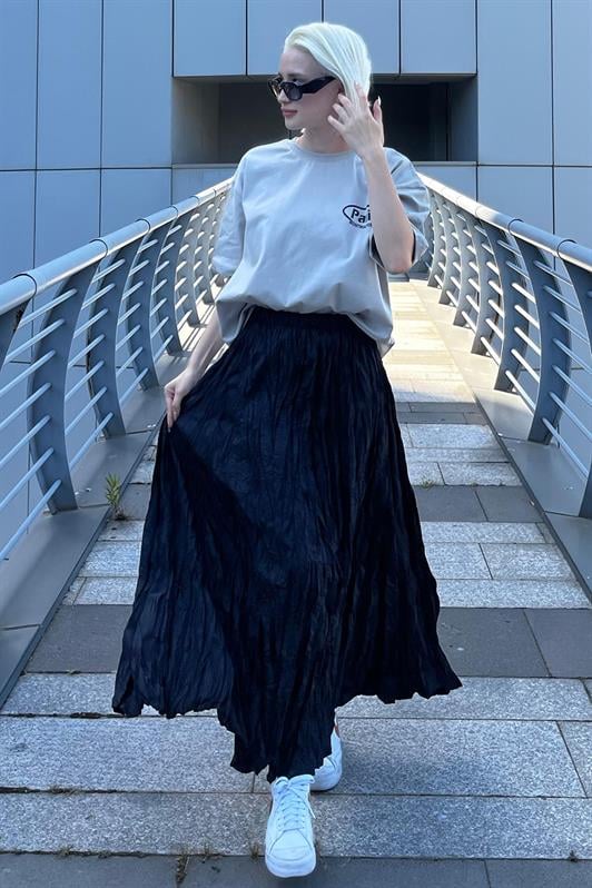 Boyalı Gri Oversize Sırt Baskılı Bisiklet Yaka Kısa Kollu Kadın Tişört MG2127