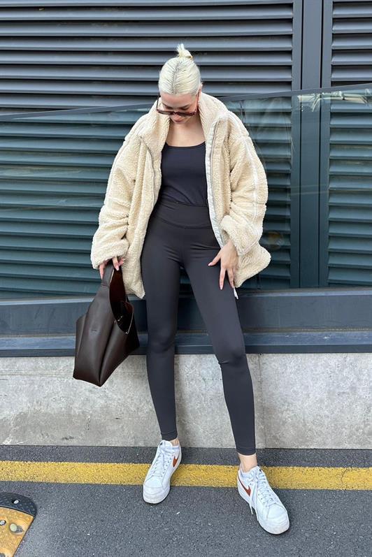 Füme Yüksek Bel Kadın Tayt MG2230