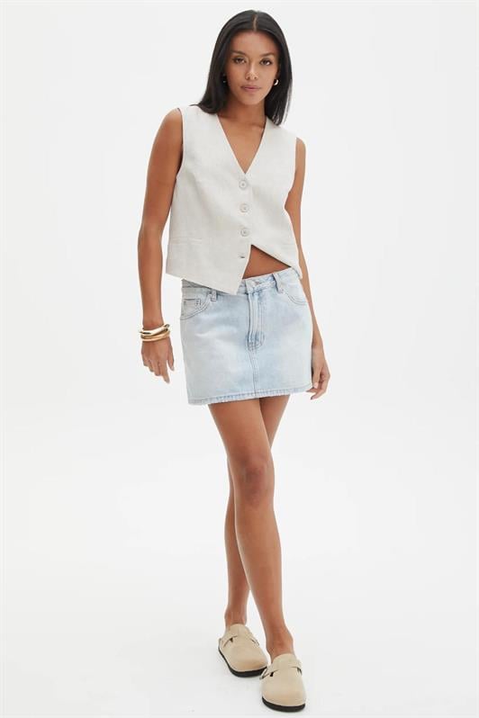 Kadın Buz Mavi Mini Jean Etek MG2099