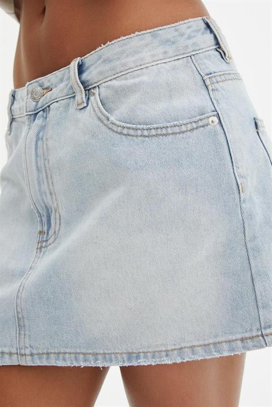 Kadın Buz Mavi Mini Jean Etek MG2099