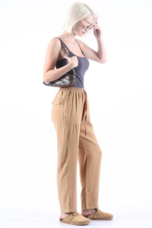 Camel Kadın Ayarlanabilir Bel Rahat Kesim Pantolon MG2161