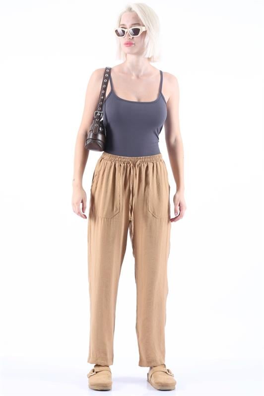 Camel Kadın Ayarlanabilir Bel Rahat Kesim Pantolon MG2161