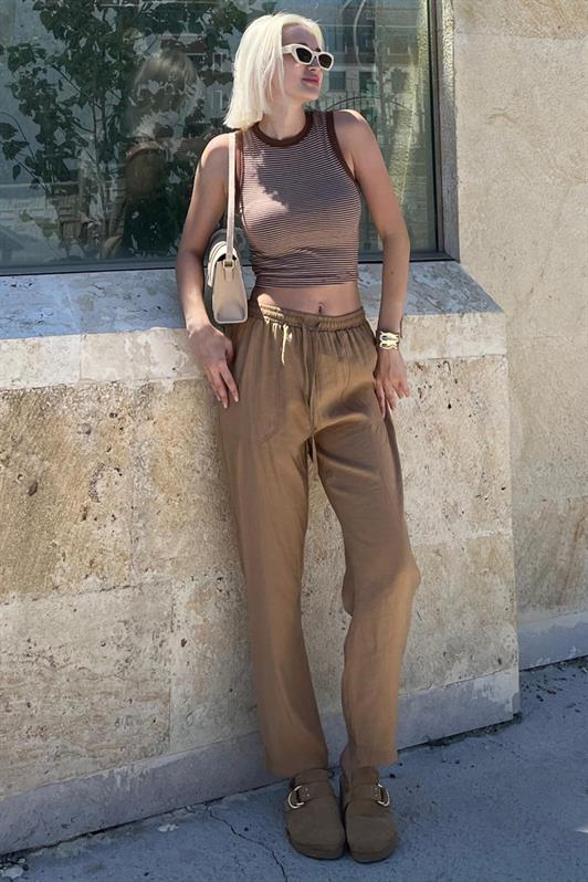 Camel Kadın Ayarlanabilir Bel Rahat Kesim Pantolon MG2161
