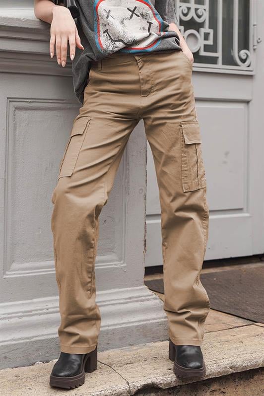 Camel Cep Detaylı Kadın Kargo Pantolon MG1602