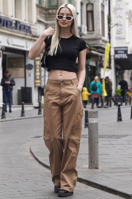 Camel Straight Fit Kadın Kargo Pantolon MG1601