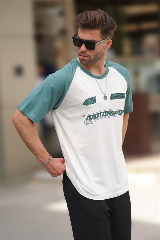 Ekru Baskılı Pamuklu Kısa Kollu Erkek Tişört 7034