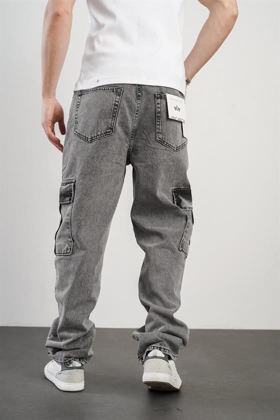 Erkek Baggy Kalıp Kargo Cepli Kot Pantolon
