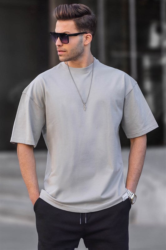 Erkek Boyalı Gri Oversize Fit Basic Tişört 6066