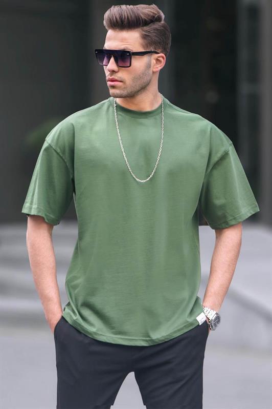 Erkek Haki Oversize Fit Basic Tişört 6066
