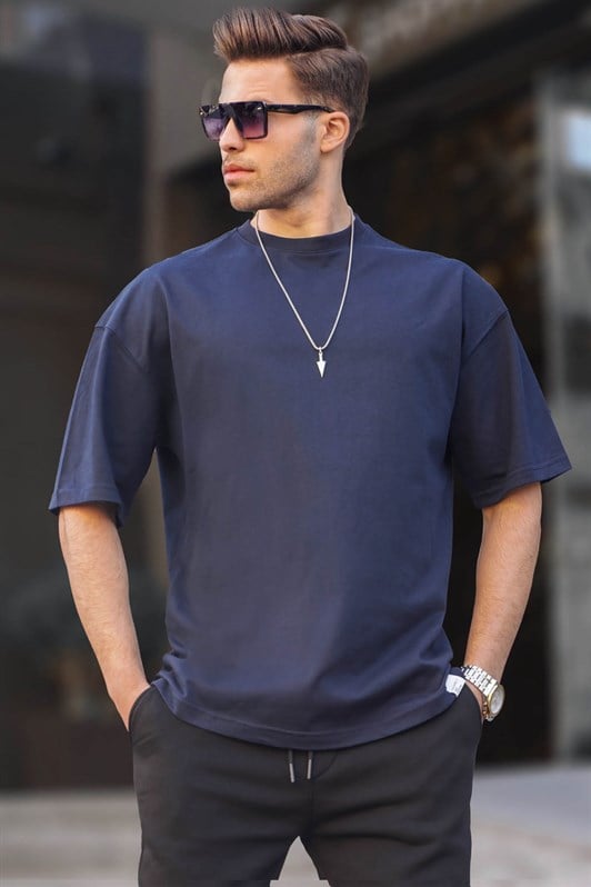 Erkek Lacivert Oversize Fit Basic Tişört 6066