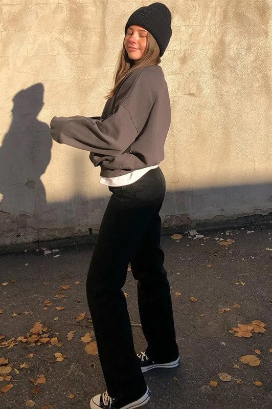 Füme Bisiklet Yaka Basic Kadın Sweatshirt MG1559