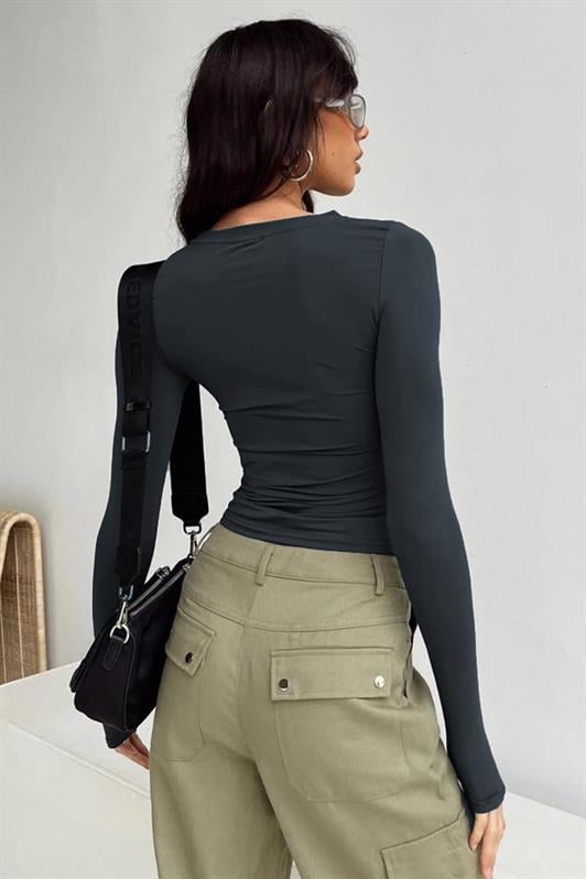 Füme Bisiklet Yaka Basic Uzun Kollu Body MG1701