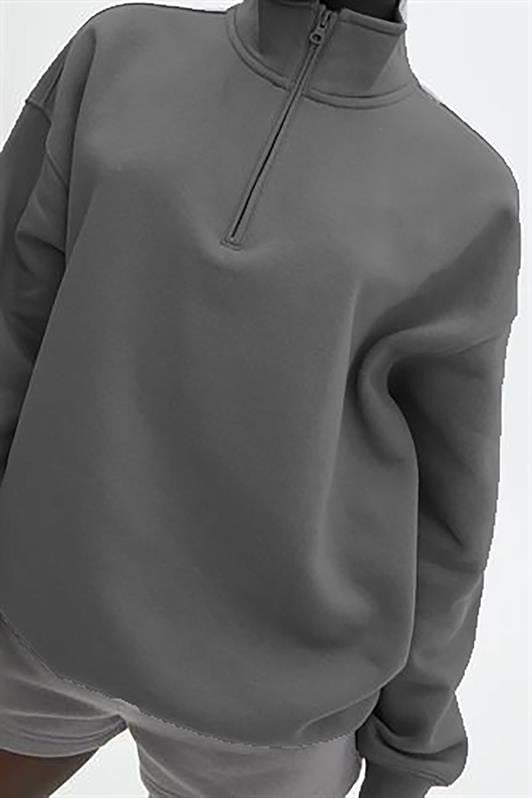 Füme Fermuar Detaylı Oversize Kadın Sweatshirt MG1933