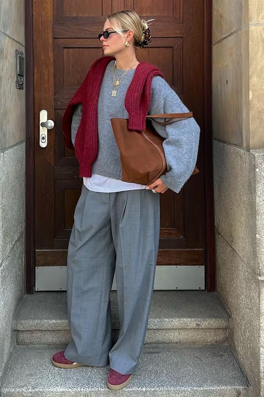 Gri Bisiklet Yaka Oversize Triko Kazak MG1972