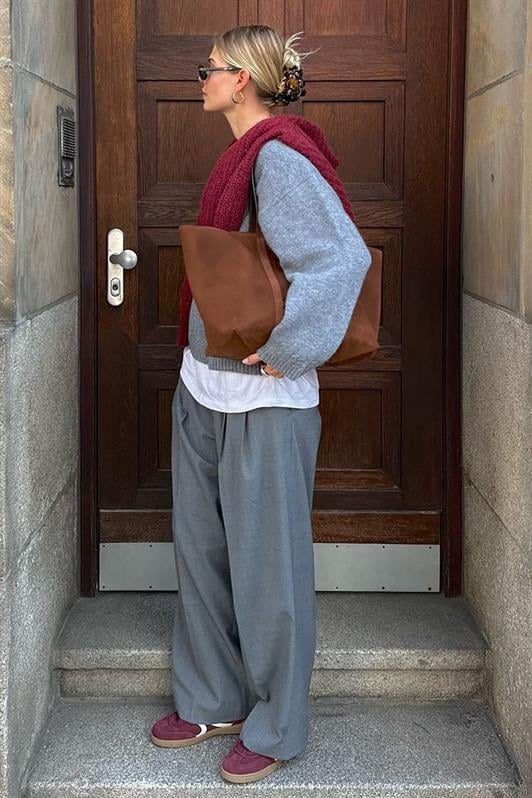 Gri Bisiklet Yaka Oversize Triko Kazak MG1972