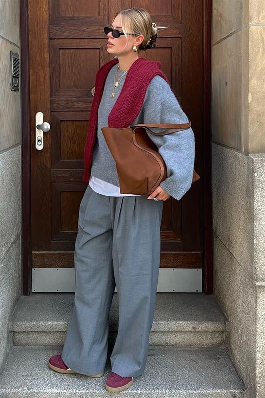 Gri Bisiklet Yaka Oversize Triko Kazak MG1972