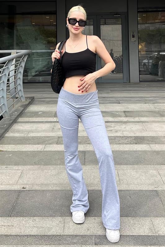 Grimelanj Beli Fitilli Yüksek Bel İspanyol Paça Kadın Pantolon MG2096