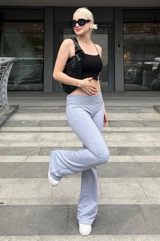 Grimelanj Beli Fitilli Yüksek Bel İspanyol Paça Kadın Pantolon MG2096