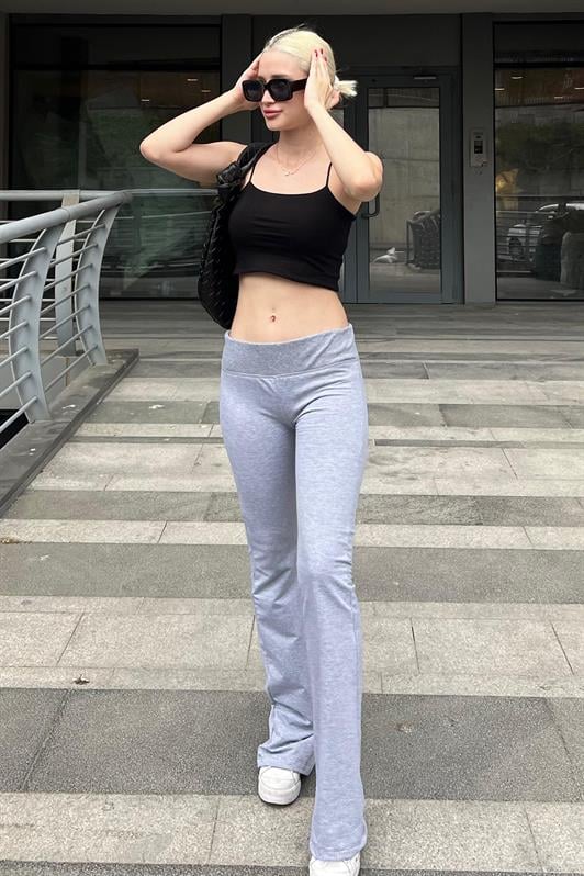 Grimelanj Beli Fitilli Yüksek Bel İspanyol Paça Kadın Pantolon MG2096